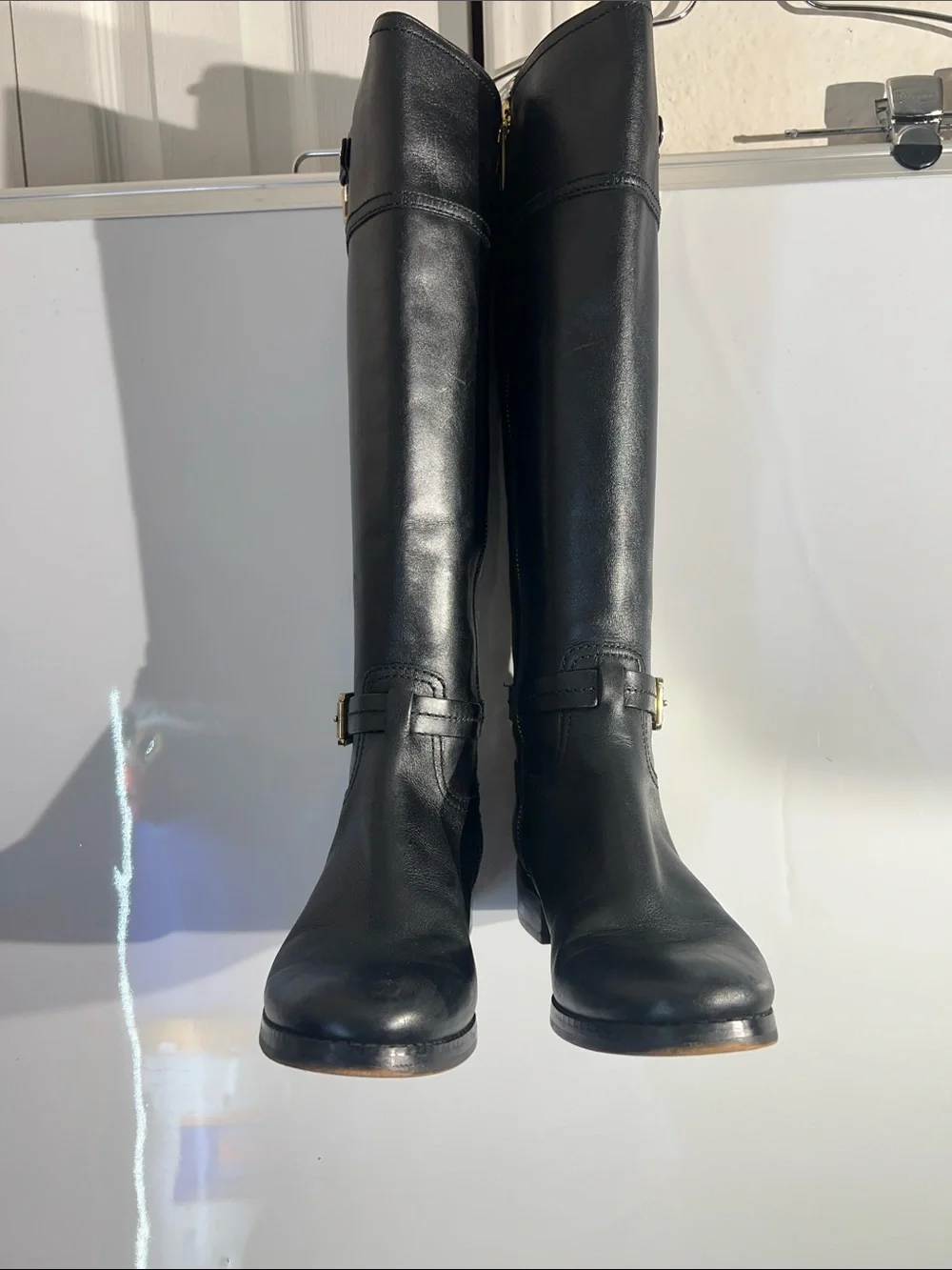 Knee-high leather boots with MK logo